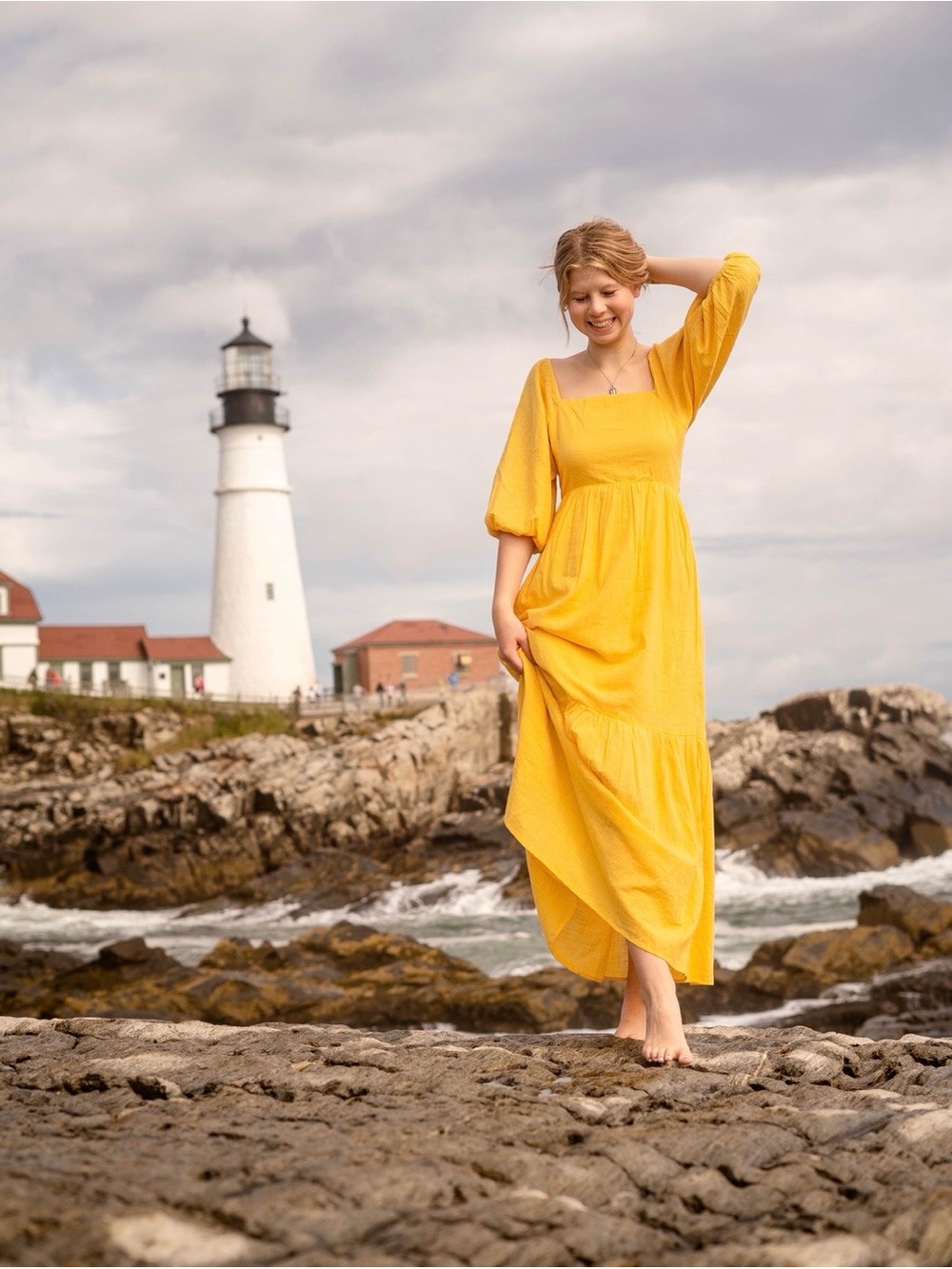 Billabong Sunny Yellow Maxi Dress with Puff Sleeves